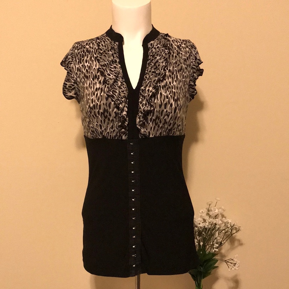 Black Grey Hook & Eye Ruffle Top